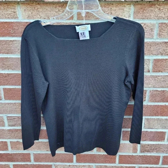 Talbots Tops - Vintage Talbots Sweater Women's Small Black Square Neck Silk Blend Ballet Core